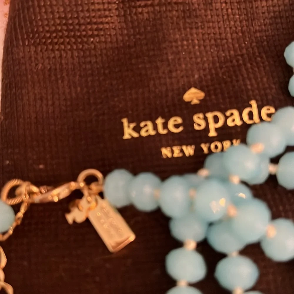 Kate Spade🩵Torquise Enamel Lily/Tassle Necklace with Pouch